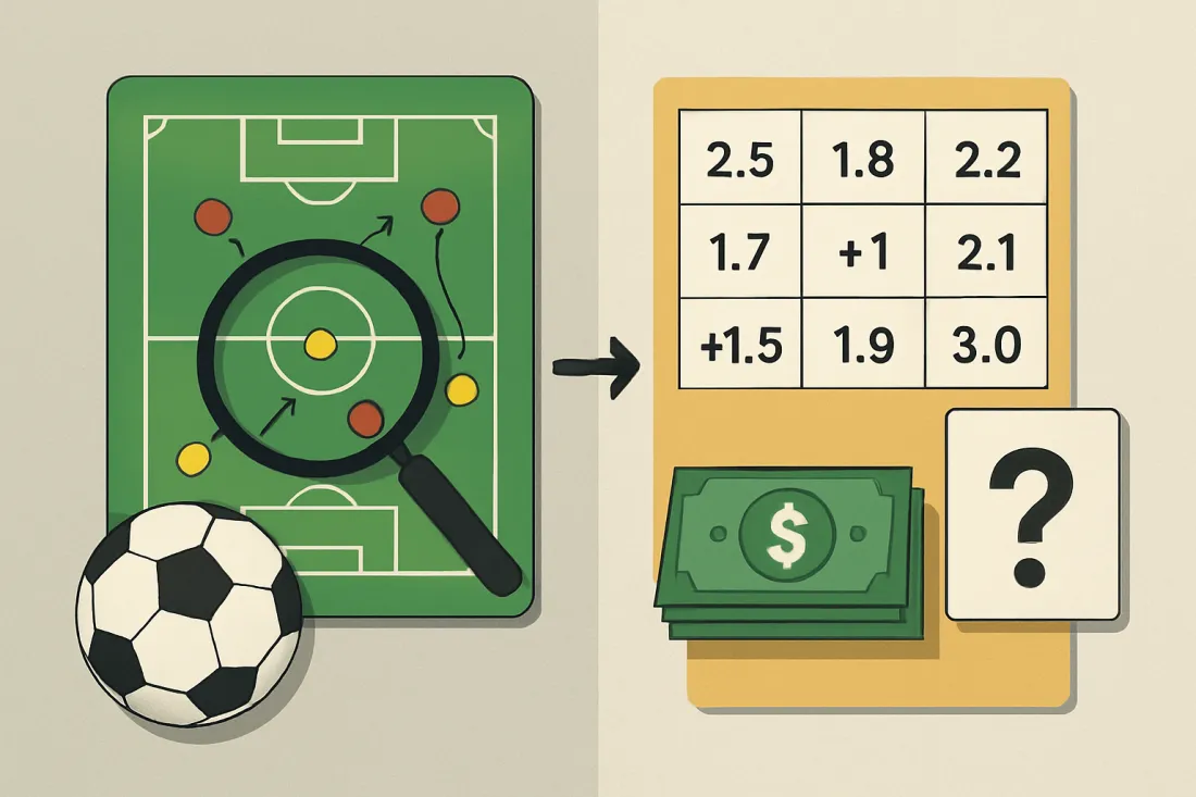 Relación entre análisis táctico y mercados de apuestas: comparación visual de opciones